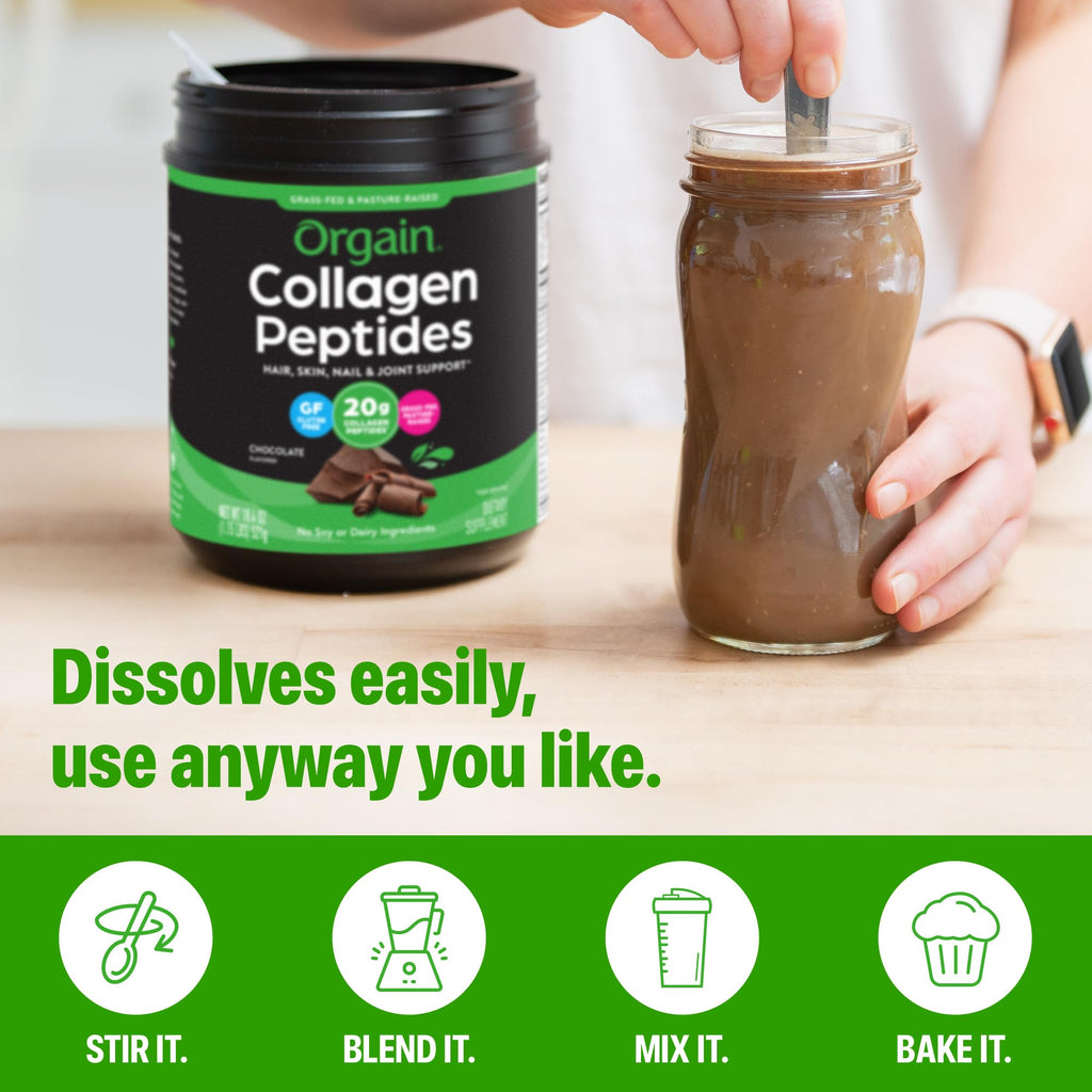Hydrolyzed Collagen Peptides Powder, Chocolate, 1lb U651182