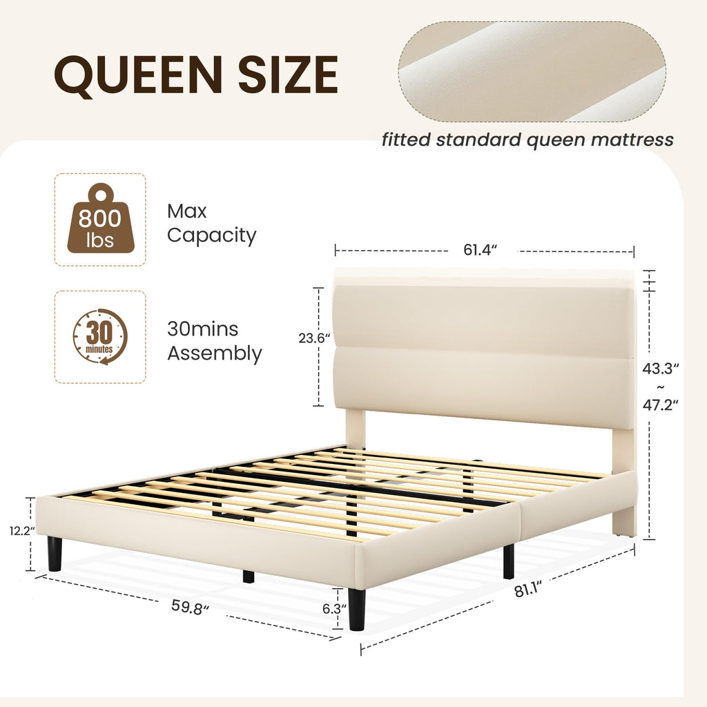 Queen Size Velvet Upholstered Platform Bed Frame N54217