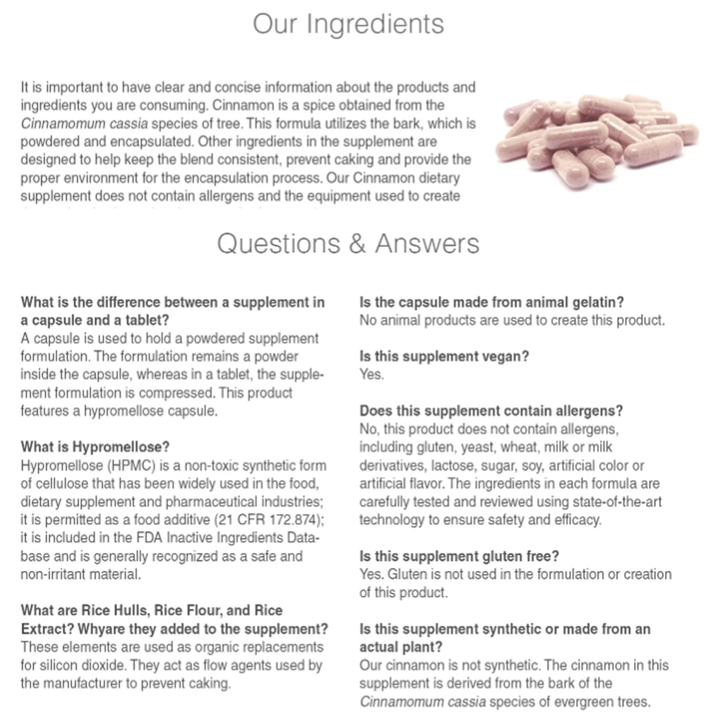 Cinnamon Supplement 1000mg 400 Vegetarian Capsules T668