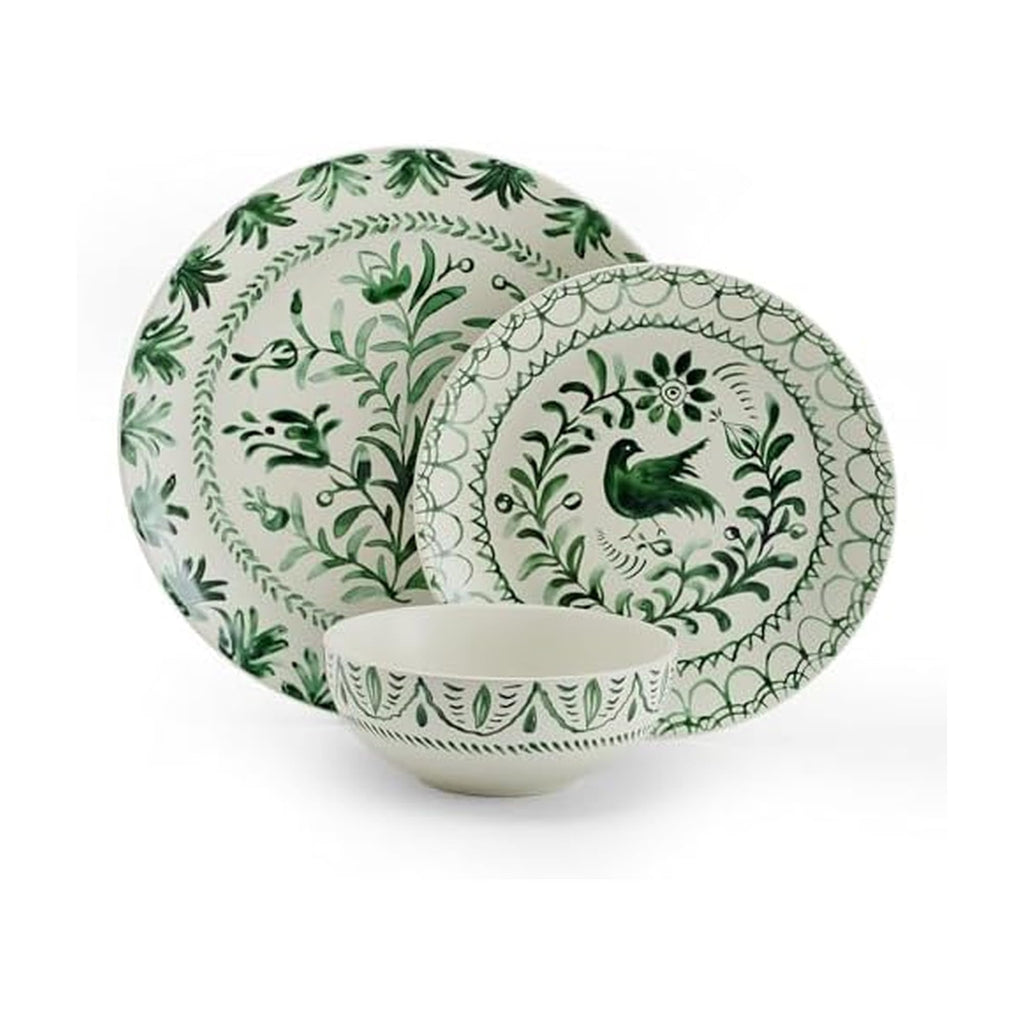 Green 12-Piece Stoneware Dinnerware Set D34490
