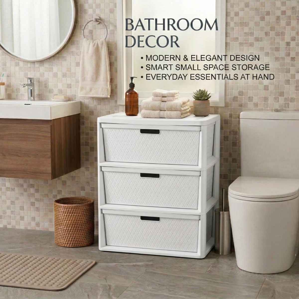 White 3 Drawer Plastic Storage Tower E1099