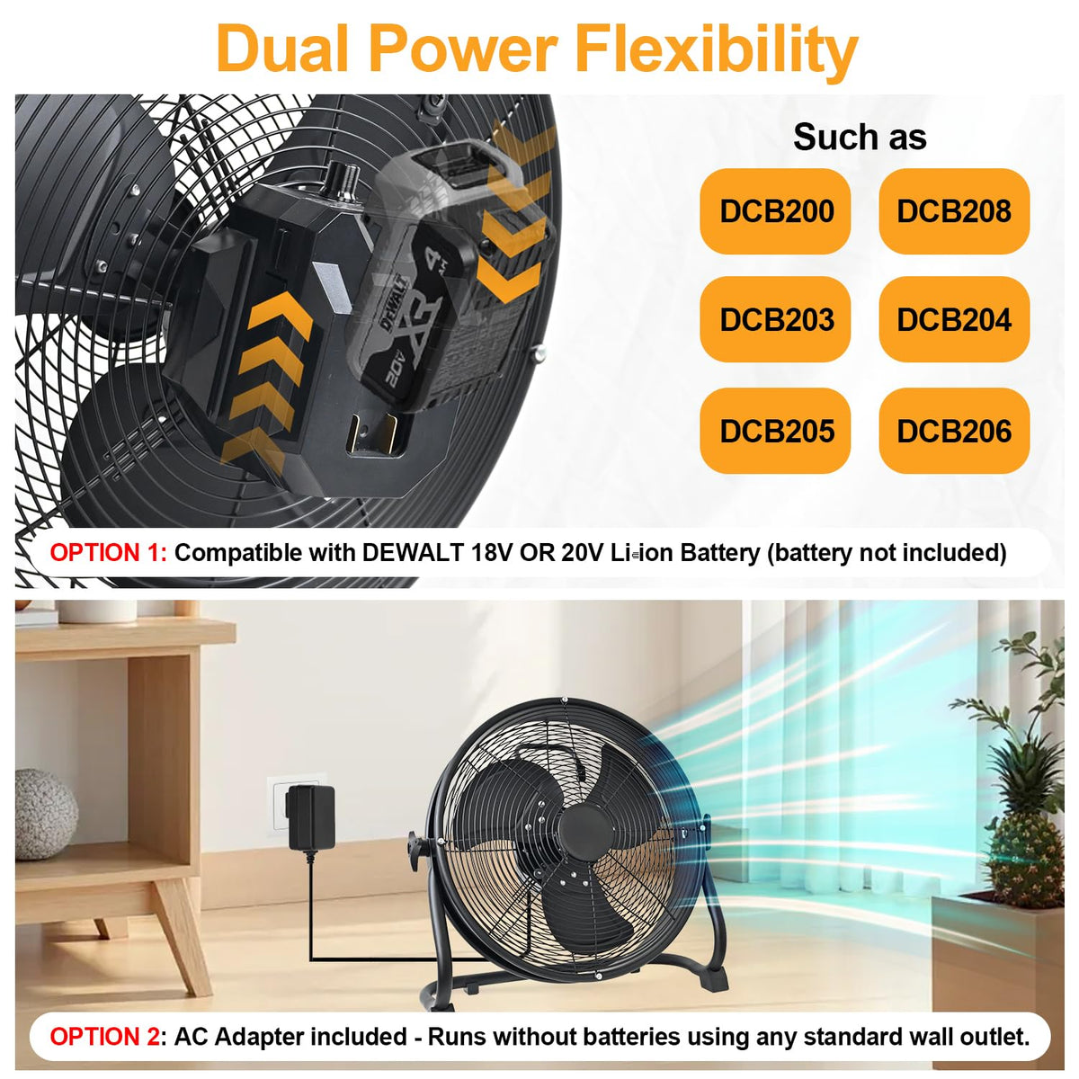 14" Battery Operated Floor Fan with AC Adapter, 1500 CFM Variable Speed Metal Fan U2245