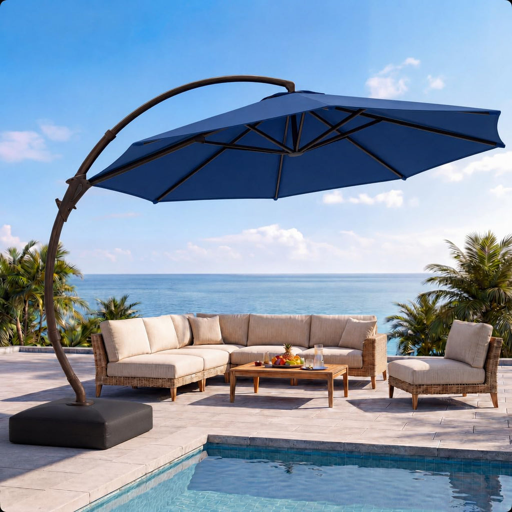 12FT Curvy Cantilever Patio Umbrella with Base Y8446