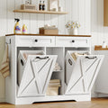 White and Walnut 23 Gallon Laundry Hamper Cabinet with 2 Drawers X8389