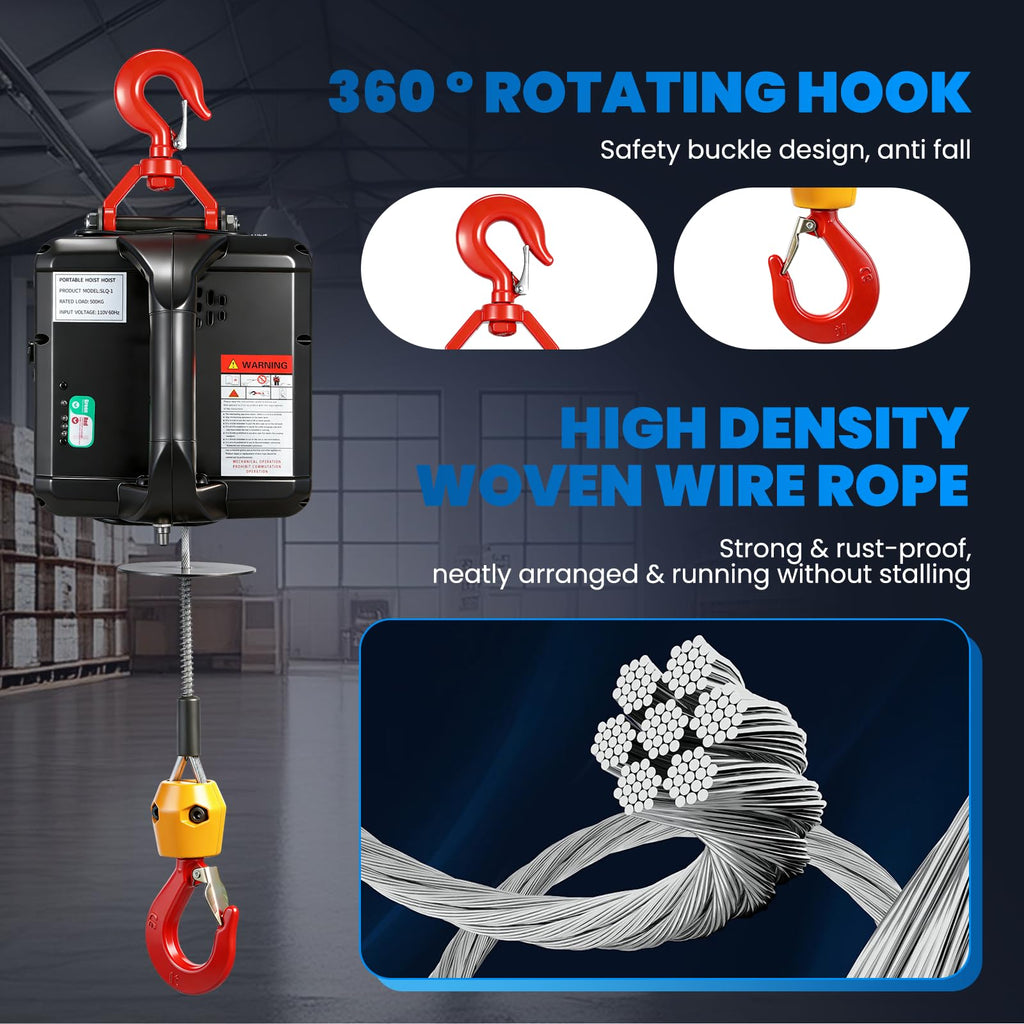 3-in-1 Electric Hoist Winch 1,100lbs 25ft Lifting Height A942999