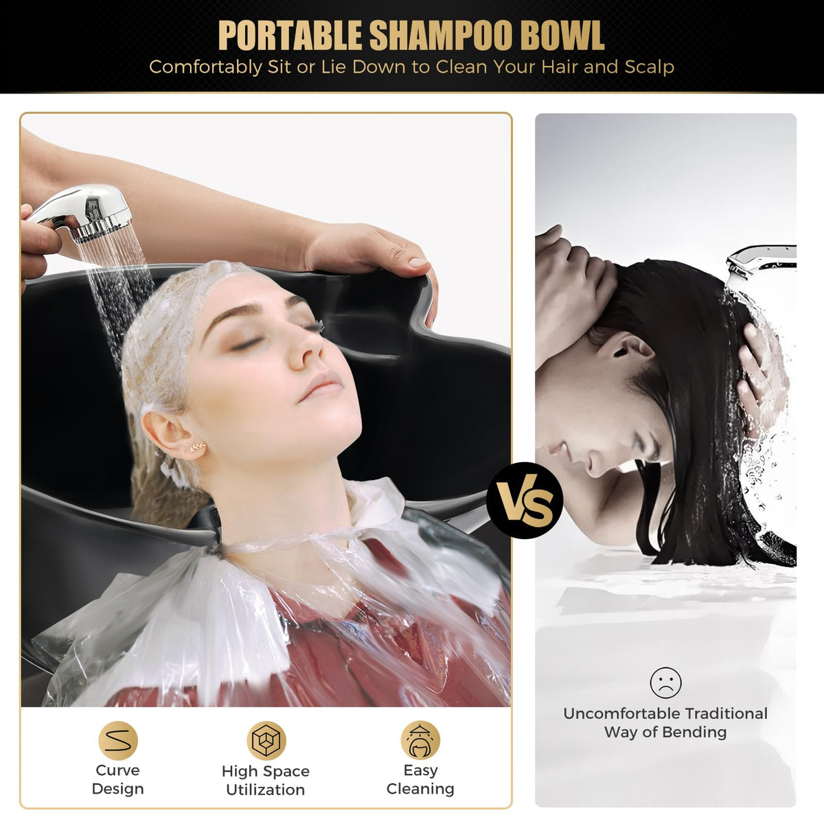 Portable Height-Adjustable Shampoo Basin with Electric Pump and 2 Water Buckets U21956