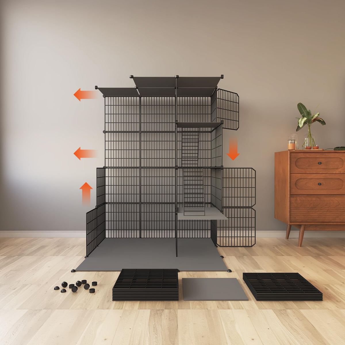 4-Tier Detachable Metal Wire Cat Cage Y85790