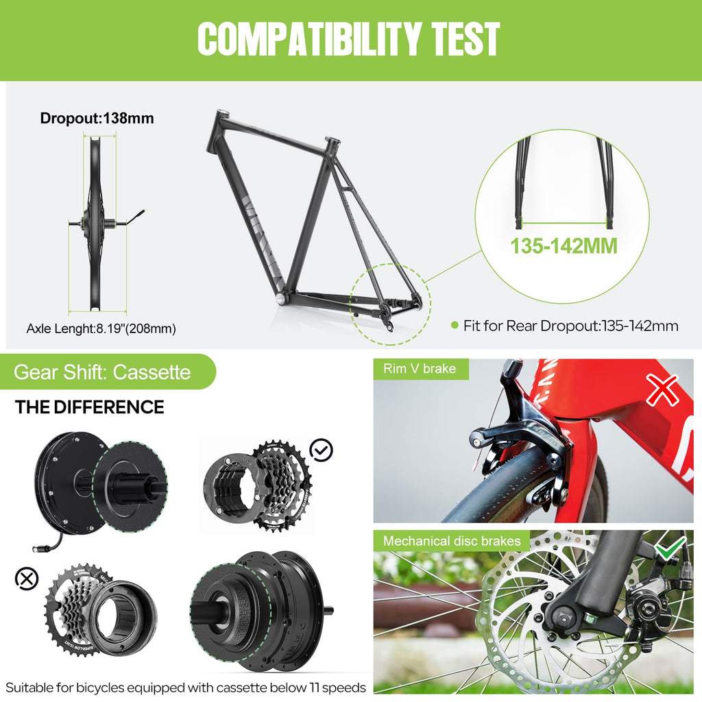 48V 1000W Electric Bike Conversion Kit Rear Wheel Hub Motor Q14203