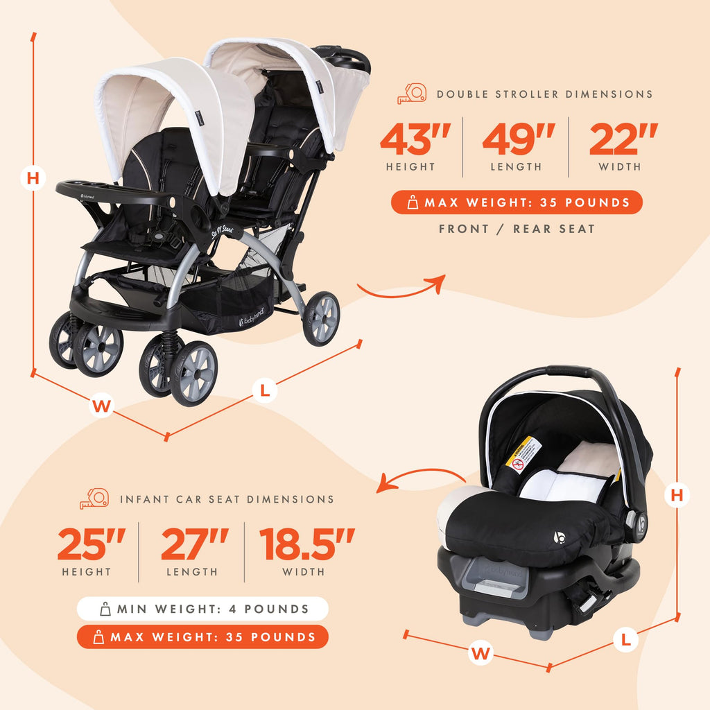 Khaki 3 Pc Double Stroller & 2 Car Seats N440601