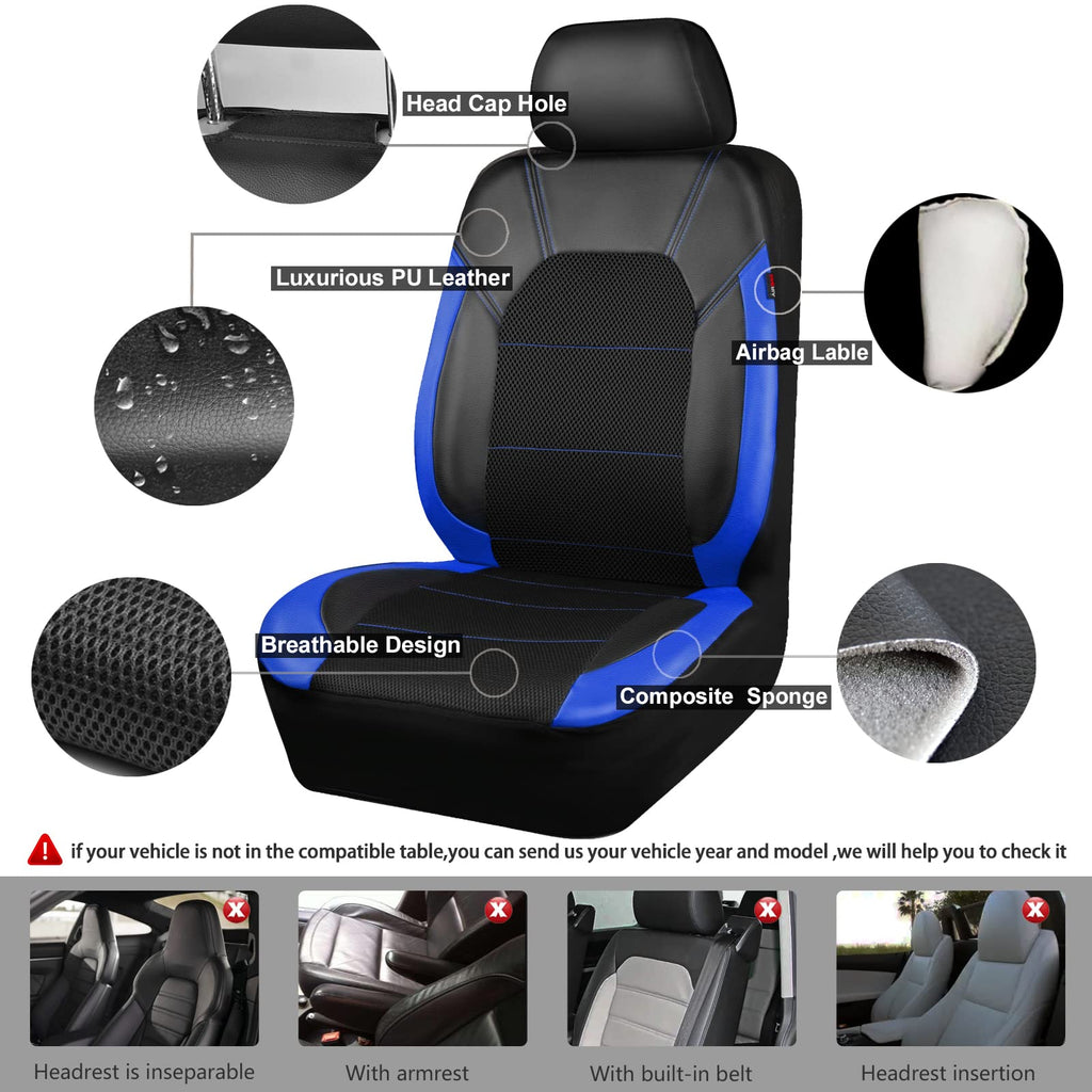 Air Mesh Leather Car Seat Covers Full Set, Waterproof Car Floor Mats, Steering Wheel Cover C785