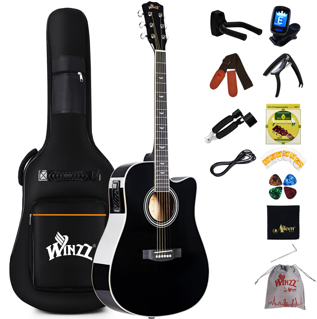 Glossy Black 4/4 Full Size 6 Steel-String Acoustic-Electric Guitar G609909
