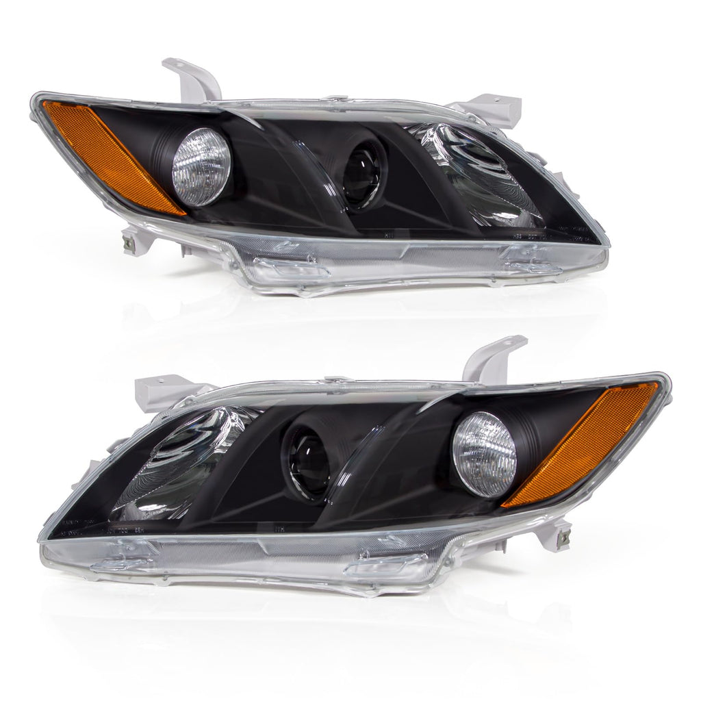 Camry Headlight Assembly Clear Lens Black Housing Left and Right Pair W53558
