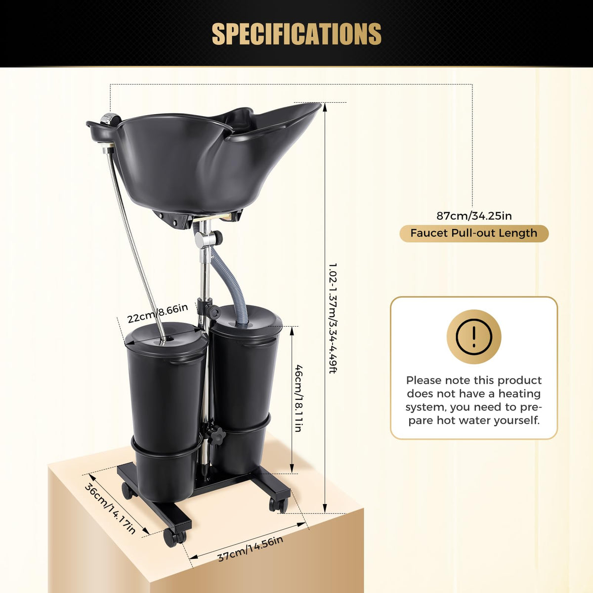 Portable Height-Adjustable Shampoo Basin with Electric Pump and 2 Water Buckets U21956
