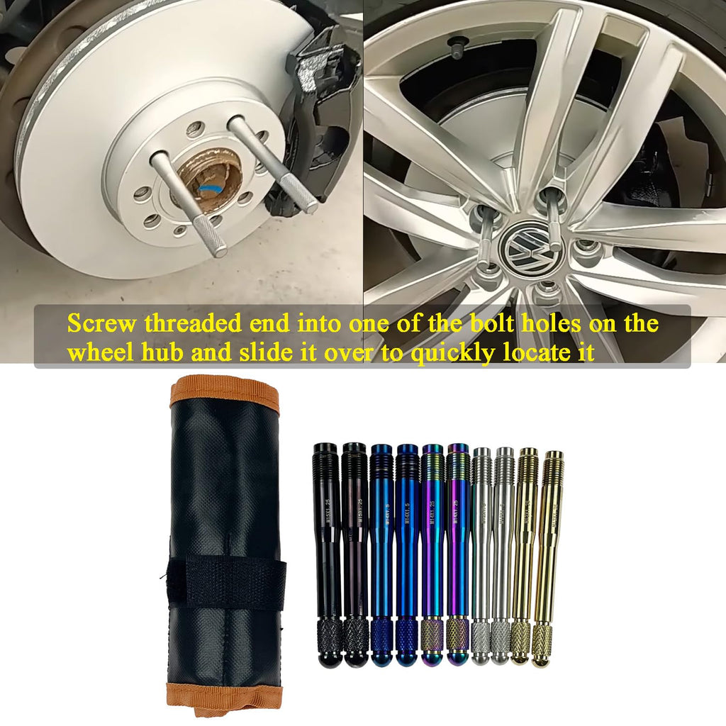 10PC Alloy Steel Wheel Alignment Pins Kit M12x1.5/1.25/M14x1.5/1.25/M15*1.25 Lug Bolt Guide Tool L207627