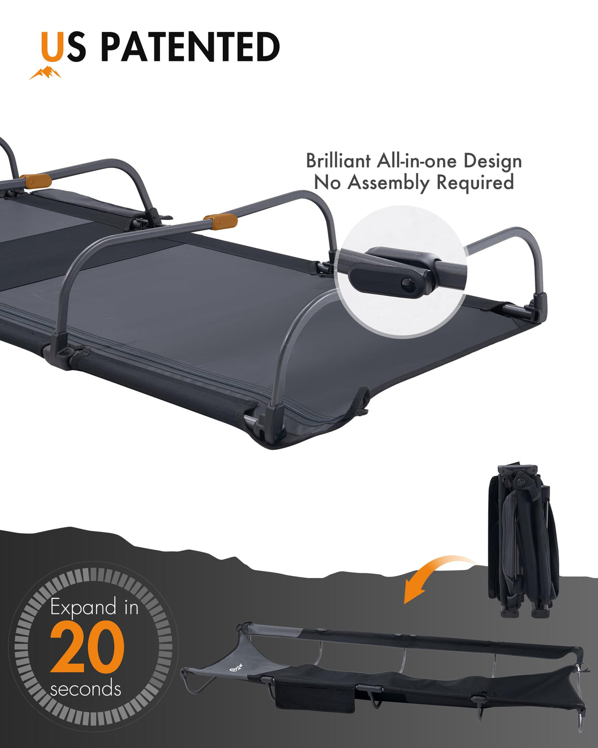 Ultra-Light 7.1 lbs Foldable Camping Cot with Side Pocket C88387