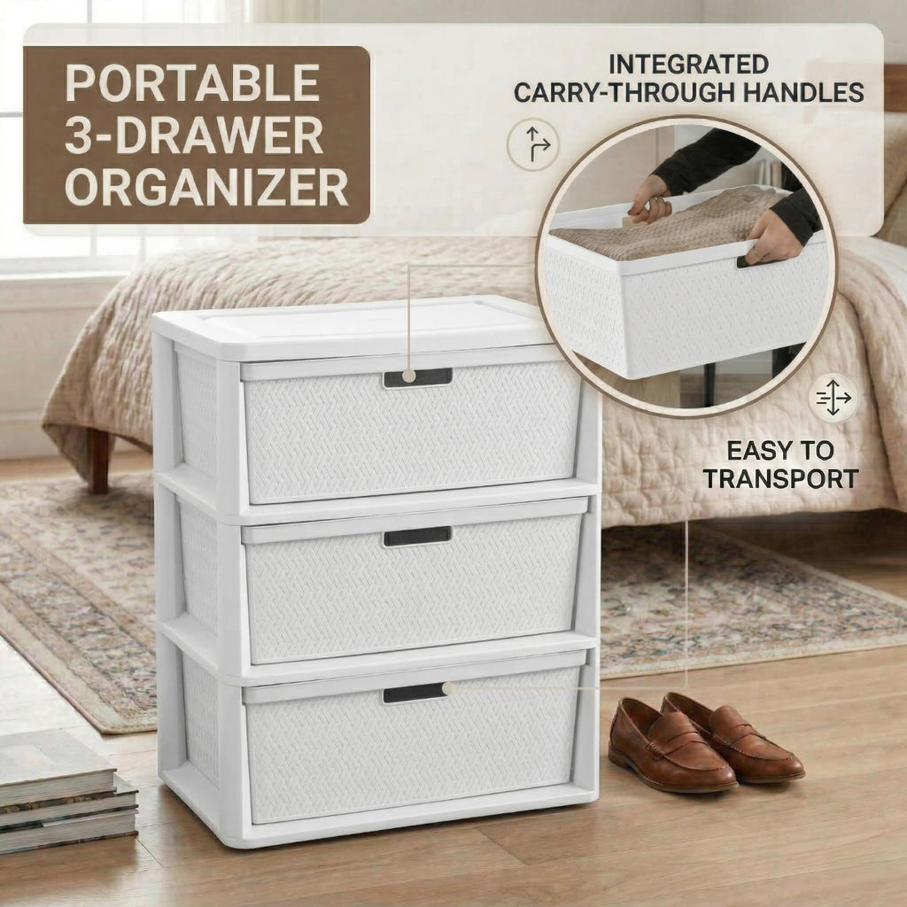 White 3 Drawer Plastic Storage Tower E1099