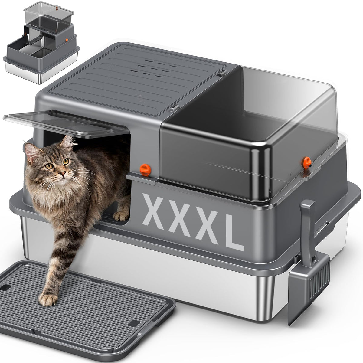 XXXL Stainless Steel Litter Box with Lid D24658