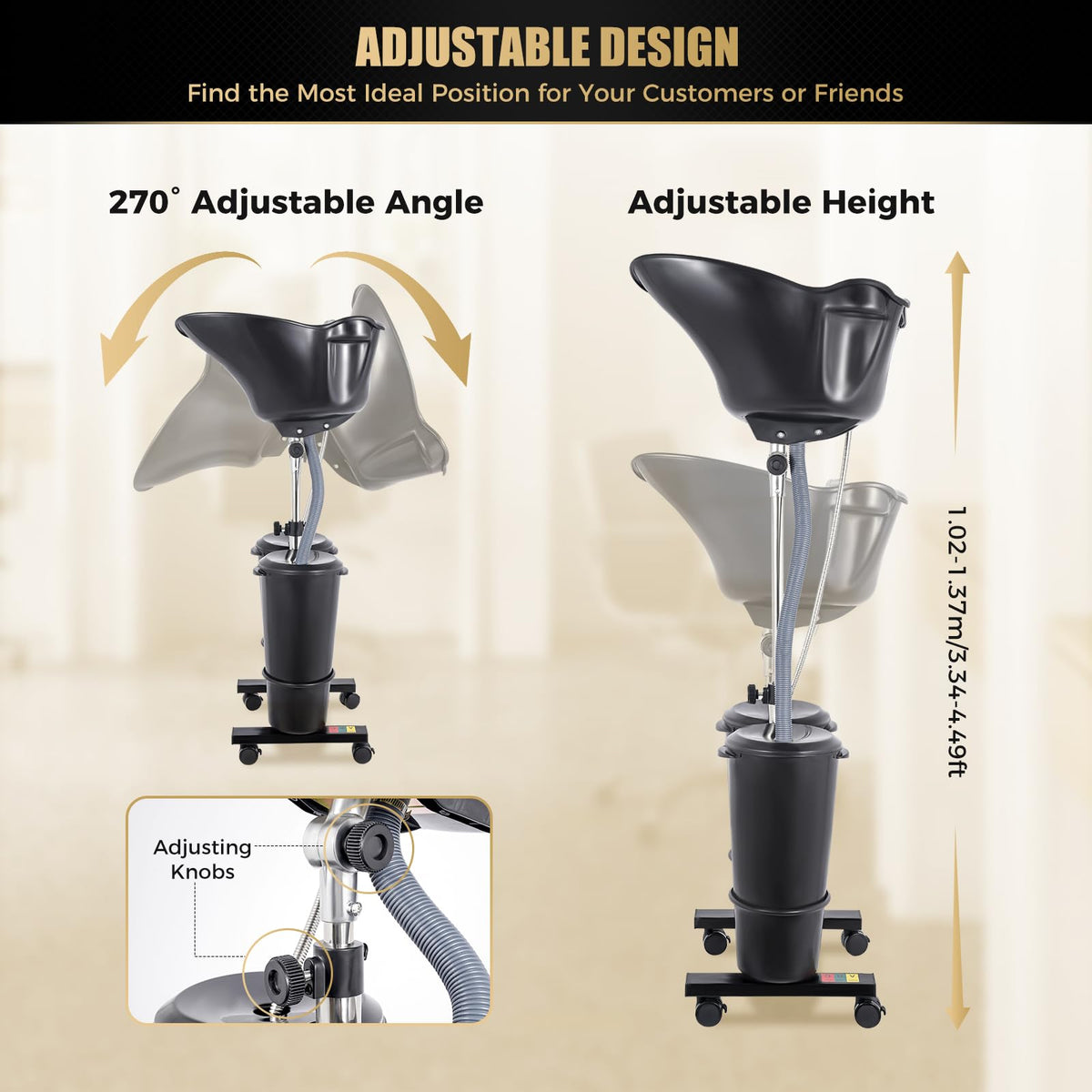 Portable Height-Adjustable Shampoo Basin with Electric Pump and 2 Water Buckets U21956