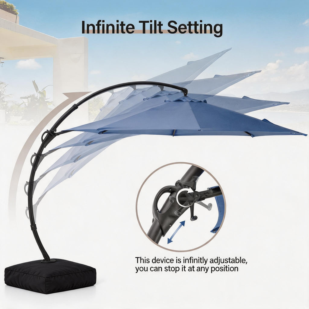 12FT Curvy Cantilever Patio Umbrella with Base Y8446