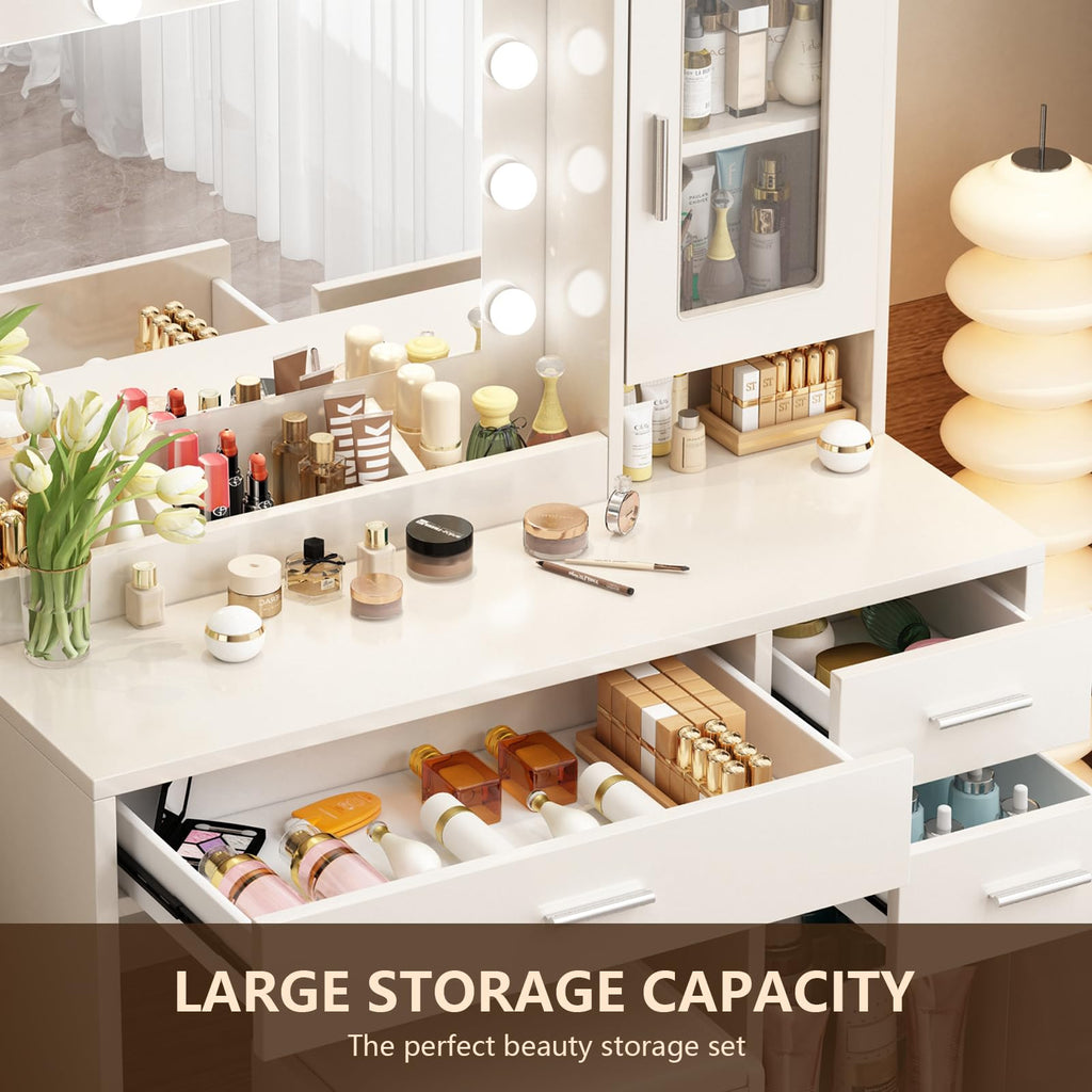 Makeup Vanity Desk Set with LED Lights Mirror Chair F14349