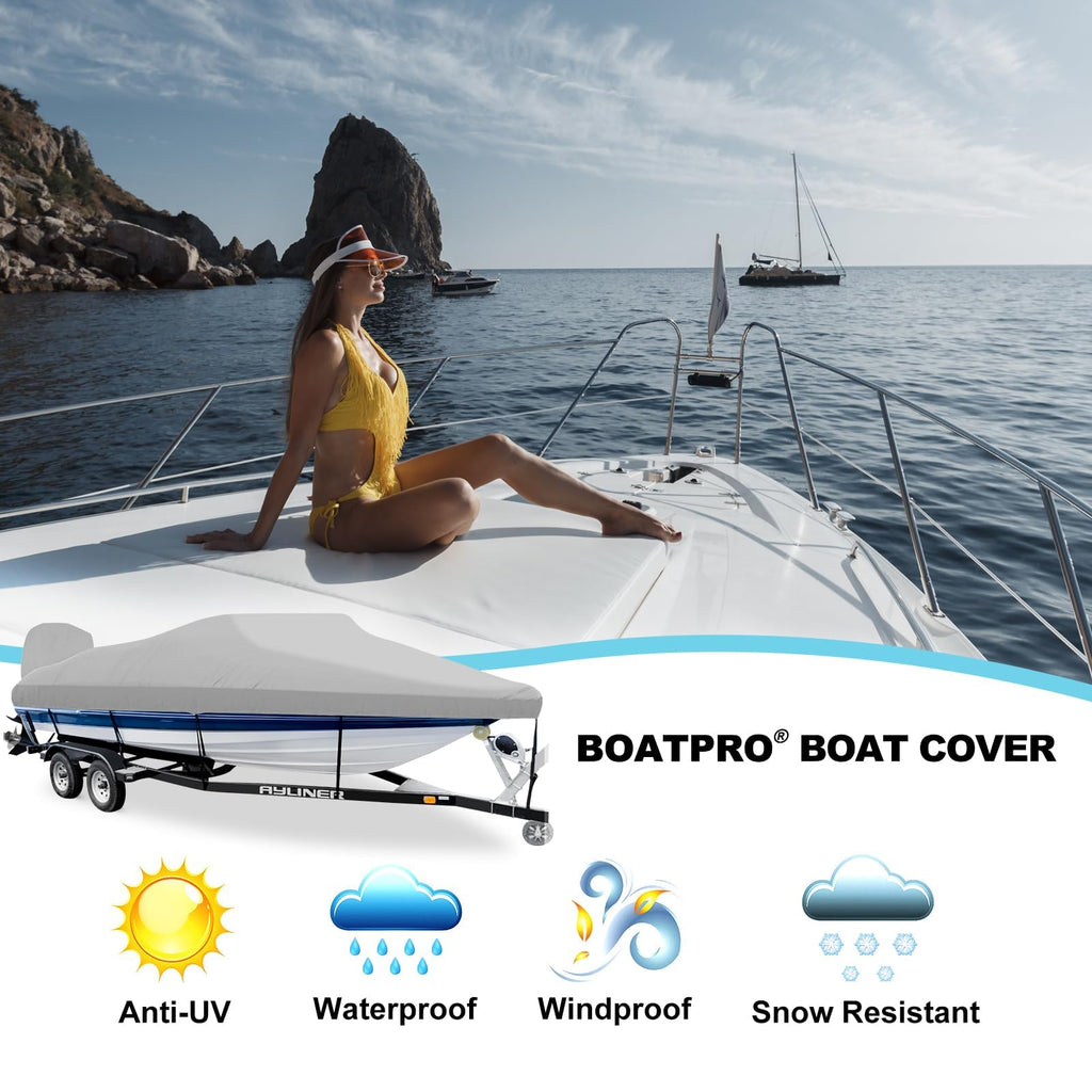 14-16ft Waterproof Marine Canvas Boat Cover with Outboard Motor Cover R80894