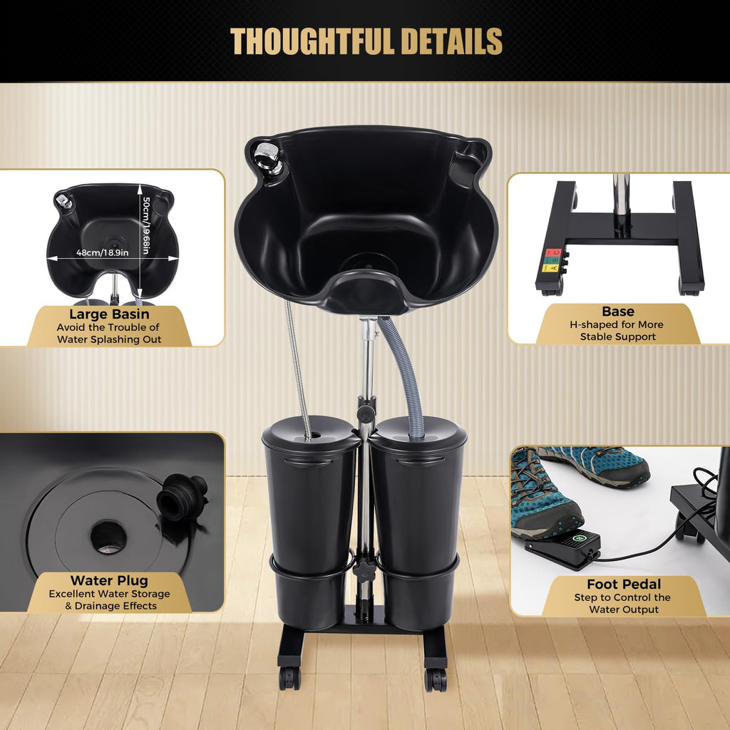 Portable Height-Adjustable Shampoo Basin with Electric Pump and 2 Water Buckets U21956