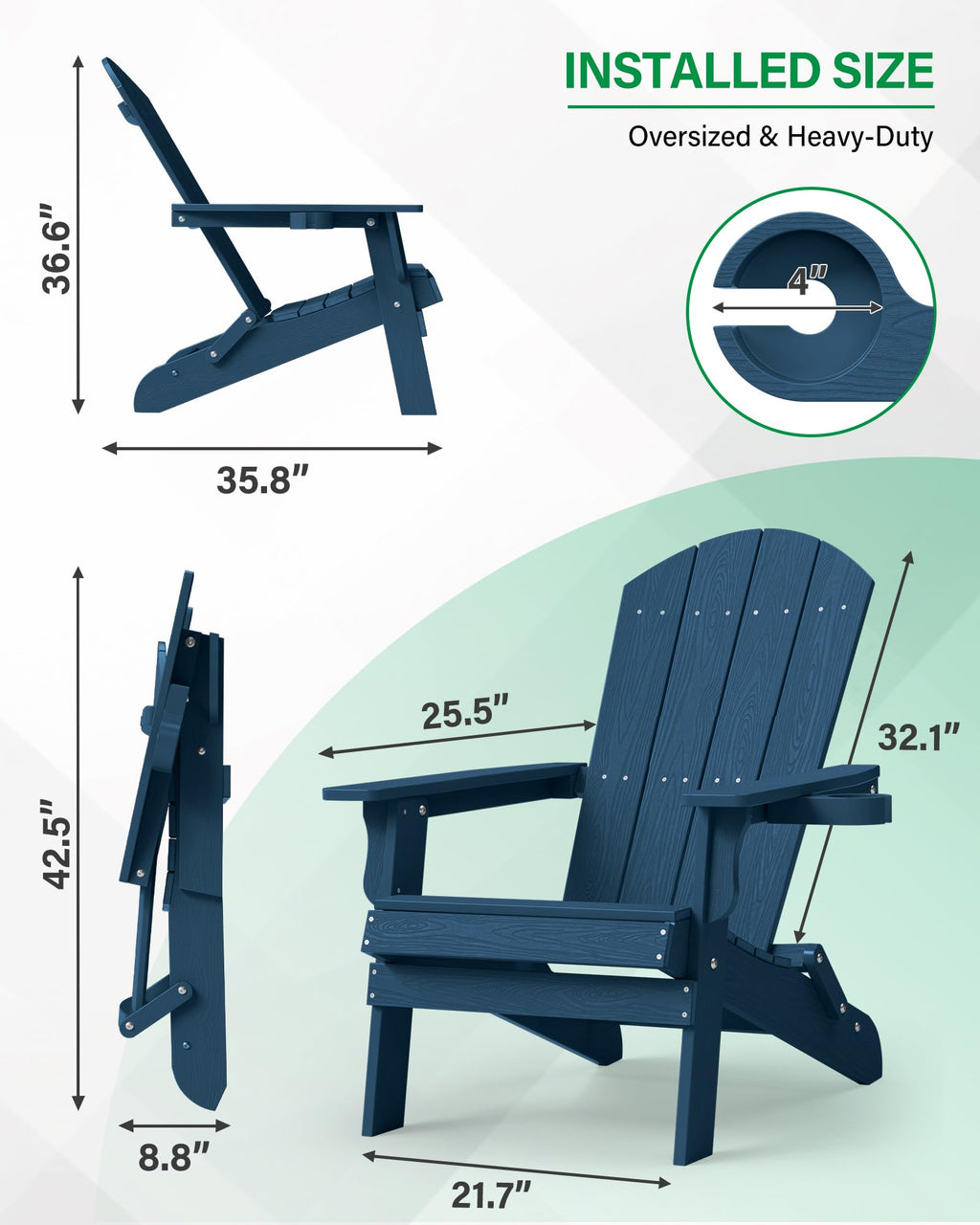 Oversized Plastic Adirondack Chair Set of 2 Navy Blue K429