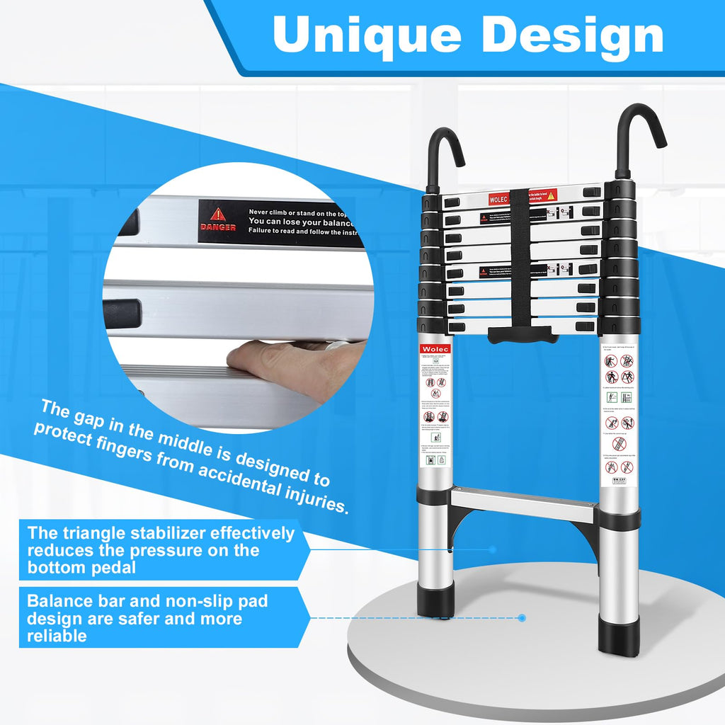 Telescoping Ladder with Hooks, 8.5 FT, 330 lb Capacity I922697