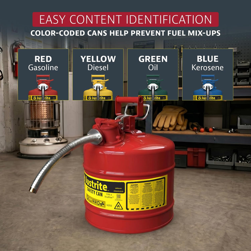 Red Galvanized Steel Gasoline Safety Can F750