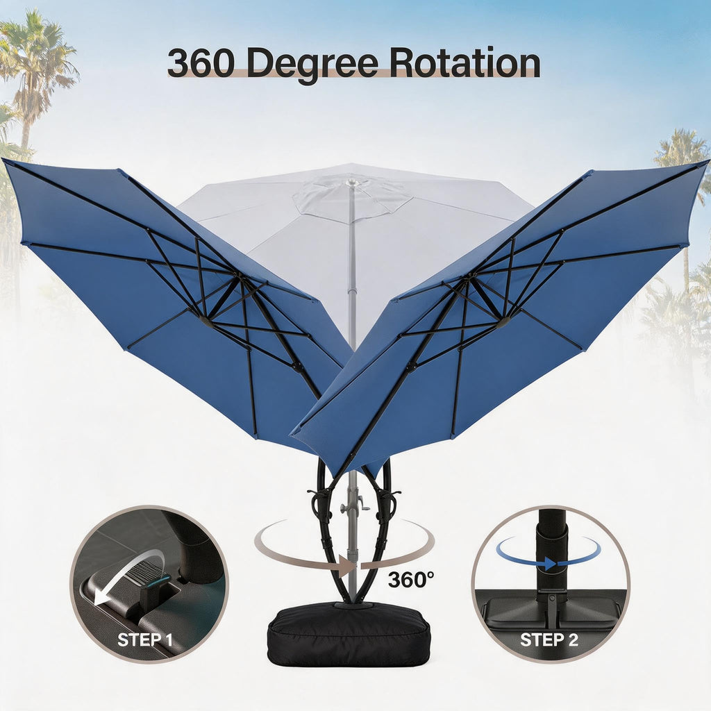 12FT Curvy Cantilever Patio Umbrella with Base Y8446