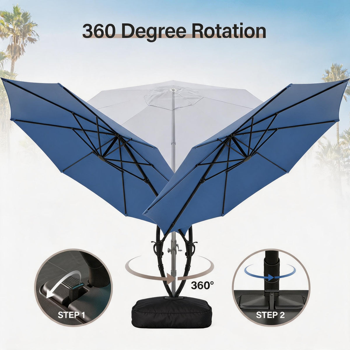12FT Curvy Cantilever Patio Umbrella with Base Y8446