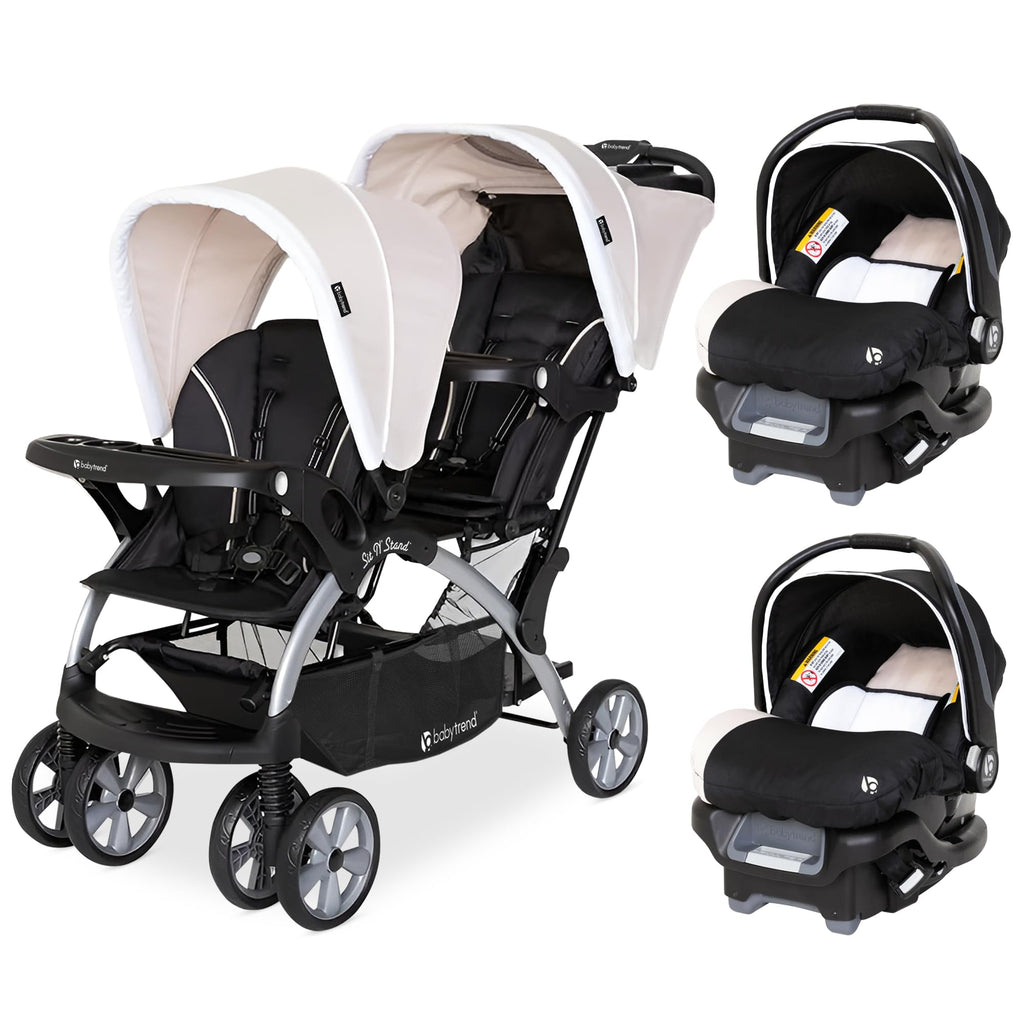 Khaki 3 Pc Double Stroller & 2 Car Seats N440601