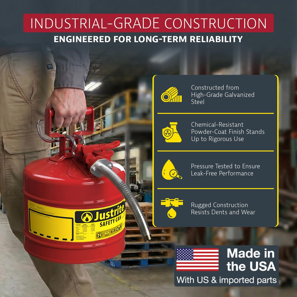 Red Galvanized Steel Gasoline Safety Can F750