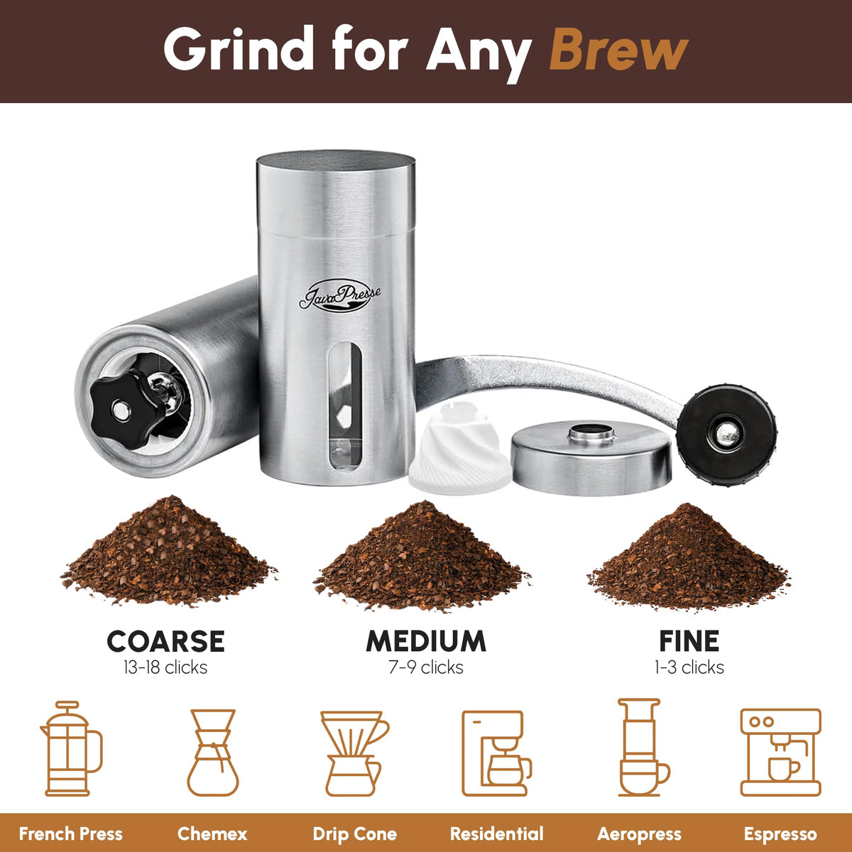 Manual Stainless Steel Conical Burr Coffee Grinder V9255