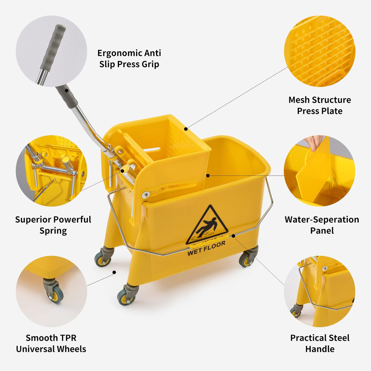 22 Quart Wheeled Mop Bucket with Wringer I54114