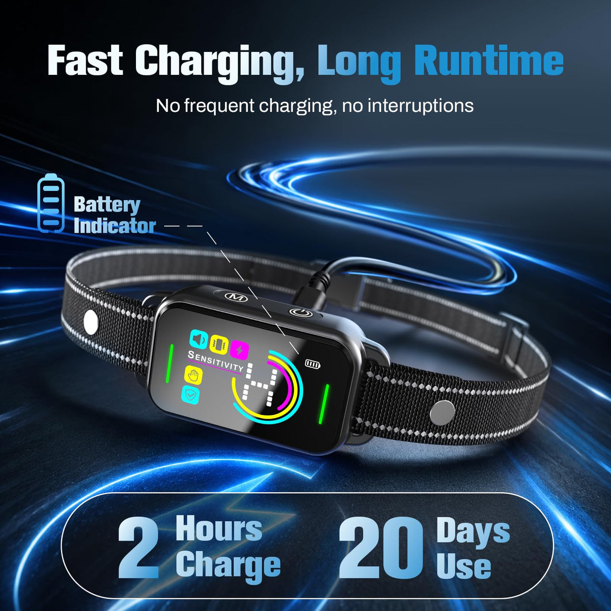 Smart AI Bark Collar with Beep Vibration IP67 Waterproof Jet Black Z91415