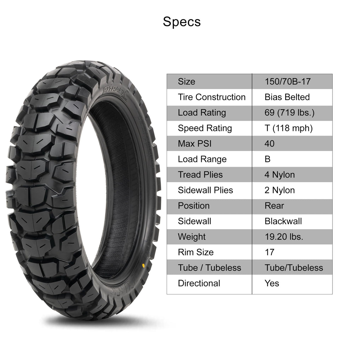 150/70B-17 Adventure Motorcycle Tire M4358