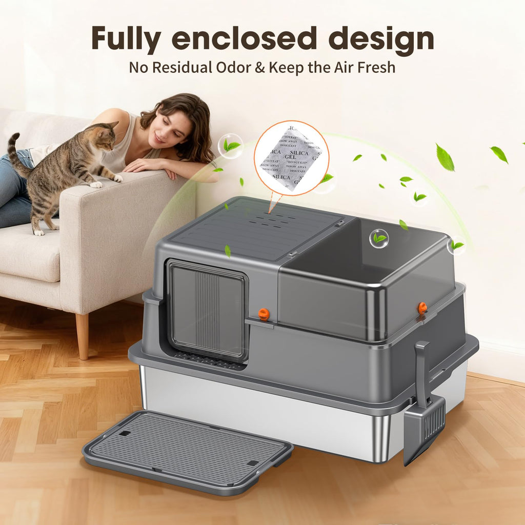 XXXL Stainless Steel Litter Box with Lid D24658