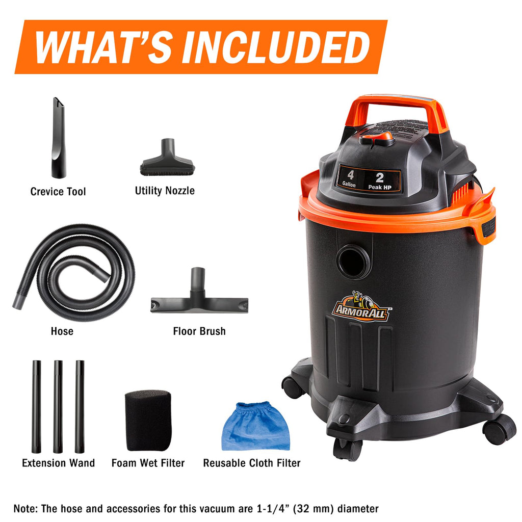 4 Gallon Wet/Dry Vac 2.0 Peak HP Shop Vacuum with Nozzles & Brush S169