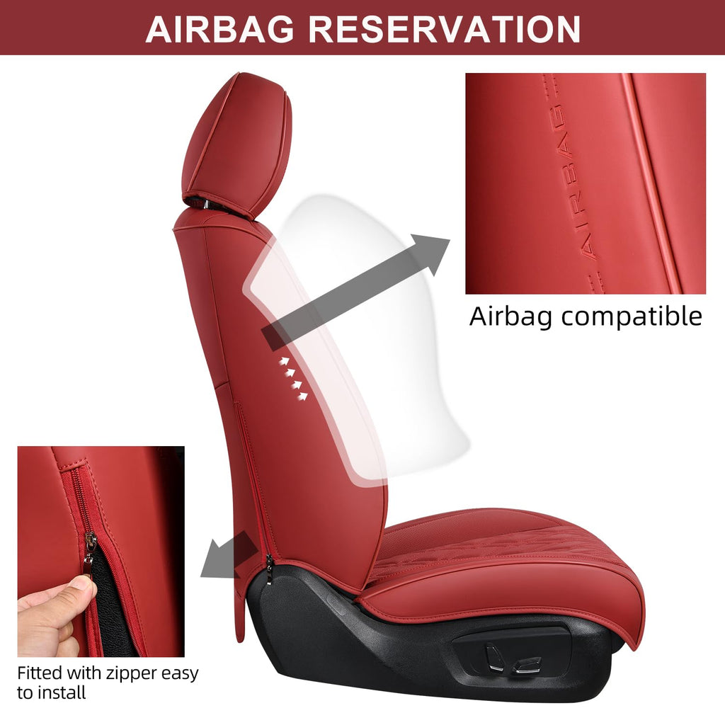 Wine Red Leather Car Seat Covers Full Set S379617