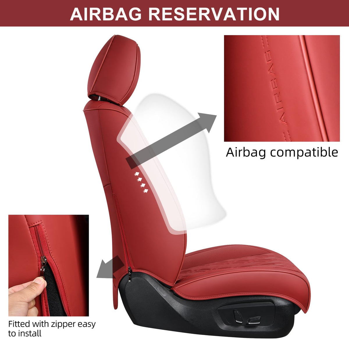 Wine Red Leather Car Seat Covers Full Set S379617