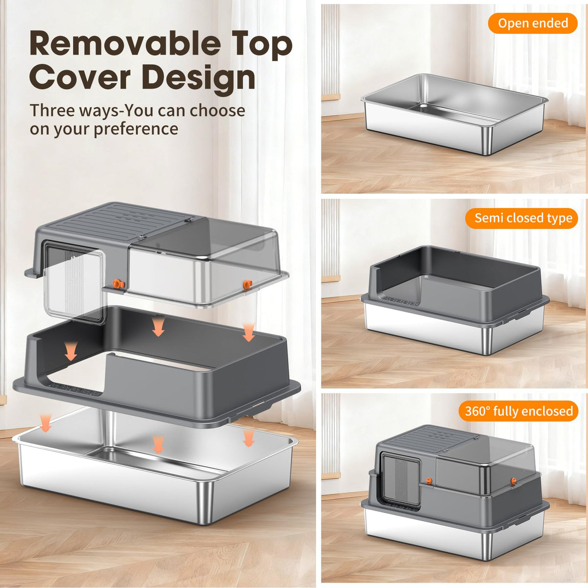 XXXL Stainless Steel Litter Box with Lid D24658