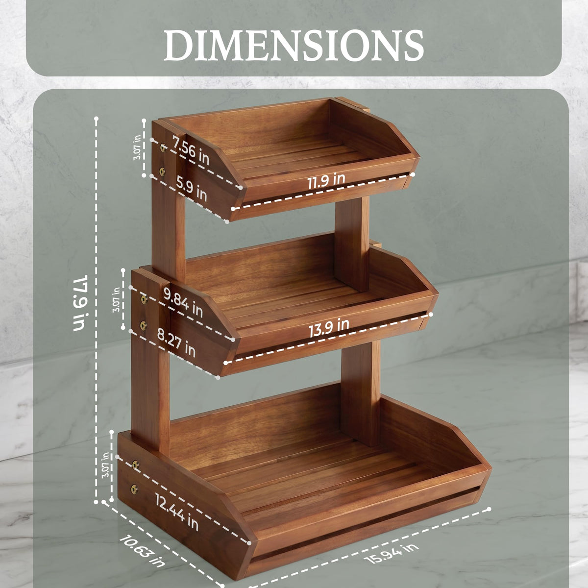 3 Tier Acacia Wood Fruit Basket R6858
