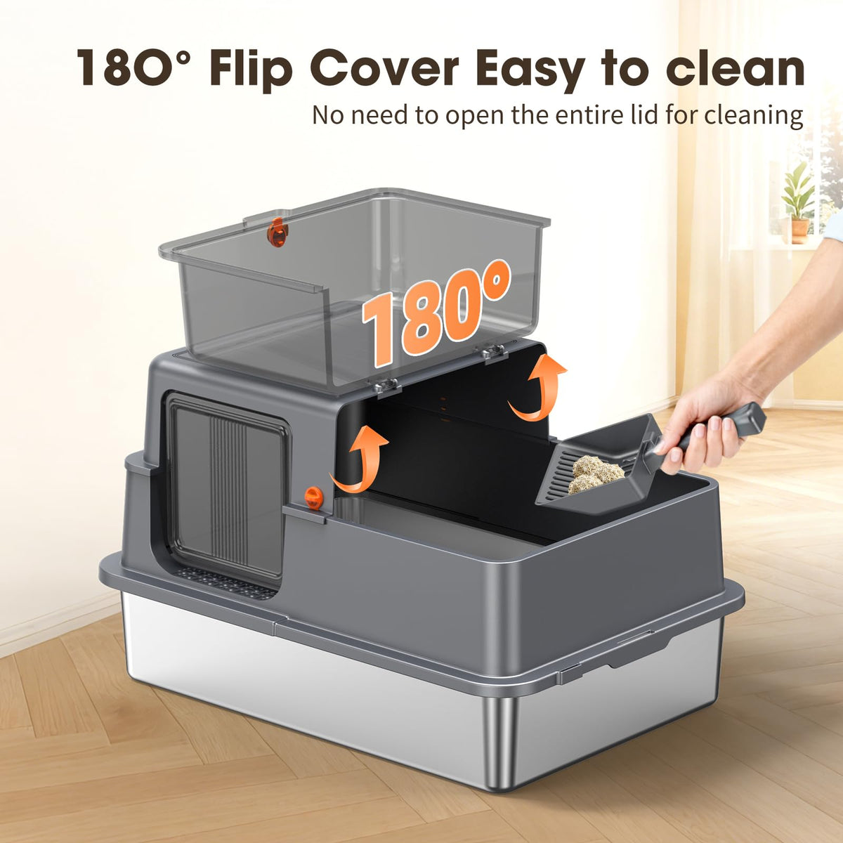 XXXL Stainless Steel Litter Box with Lid D24658
