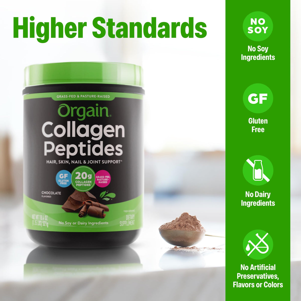 Hydrolyzed Collagen Peptides Powder, Chocolate, 1lb U651182