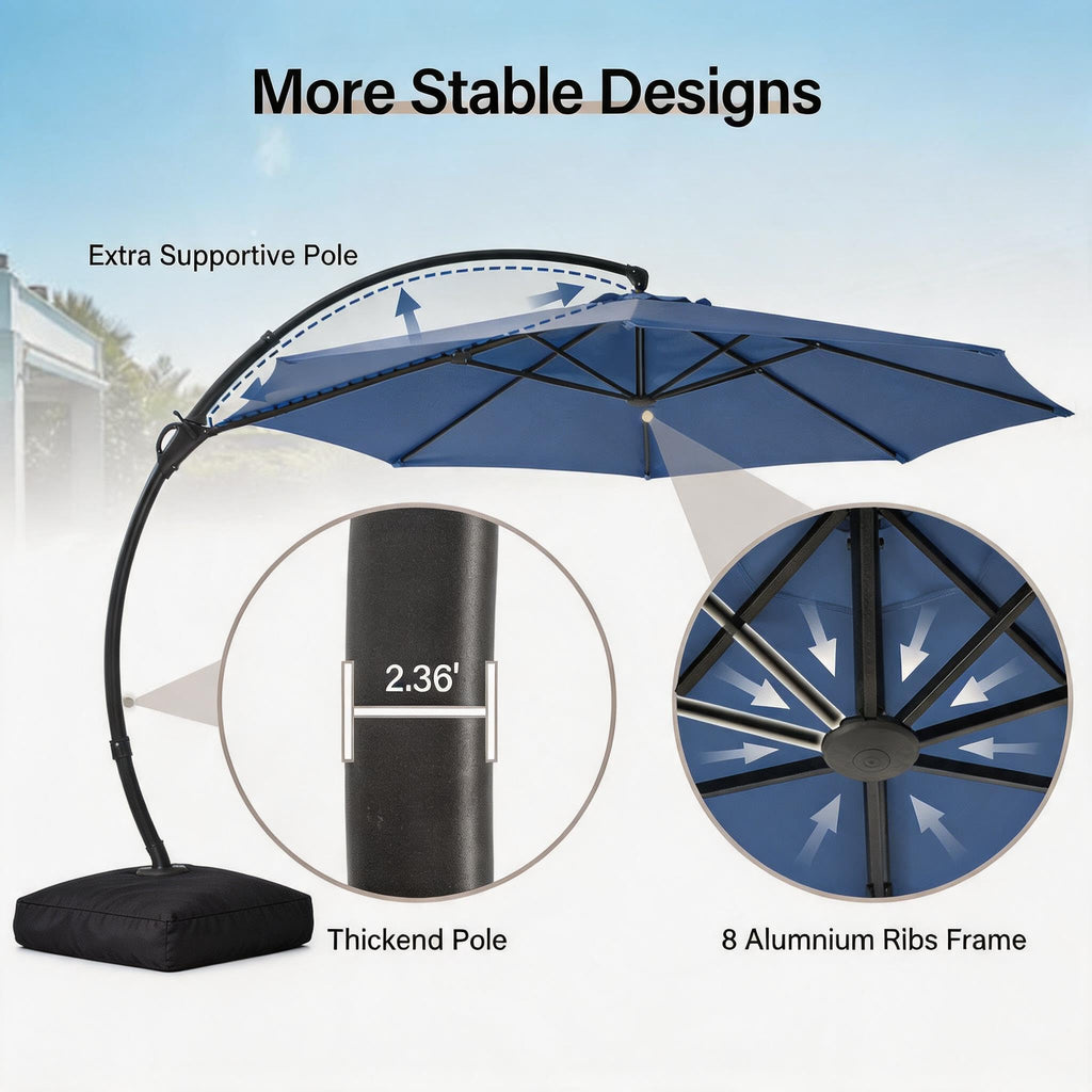 12FT Curvy Cantilever Patio Umbrella with Base Y8446