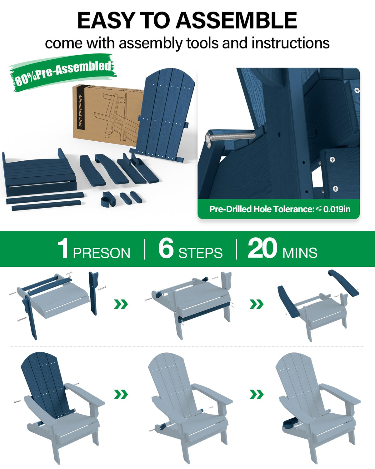 Oversized Plastic Adirondack Chair Set of 2 Navy Blue K429