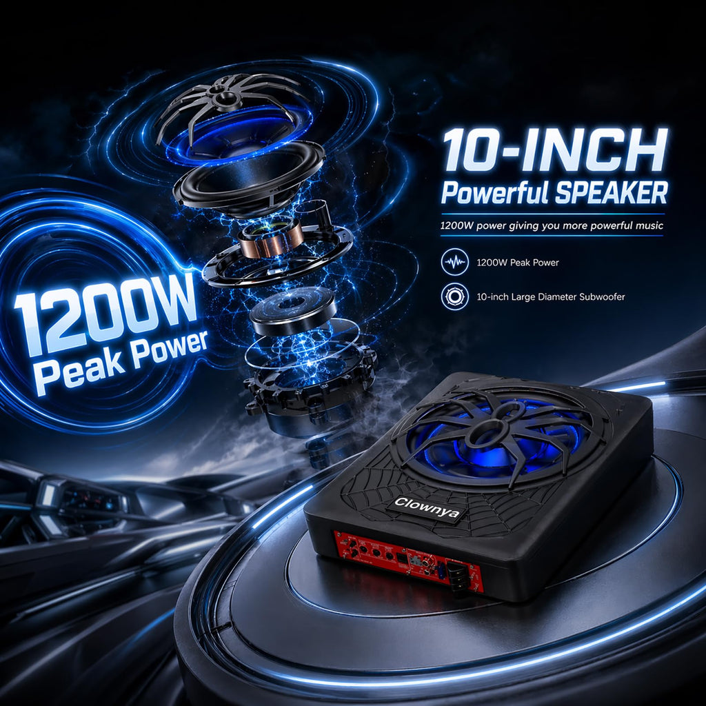 1200W Slim Under-Seat Powered Car Subwoofer with Built-in Amp R659777