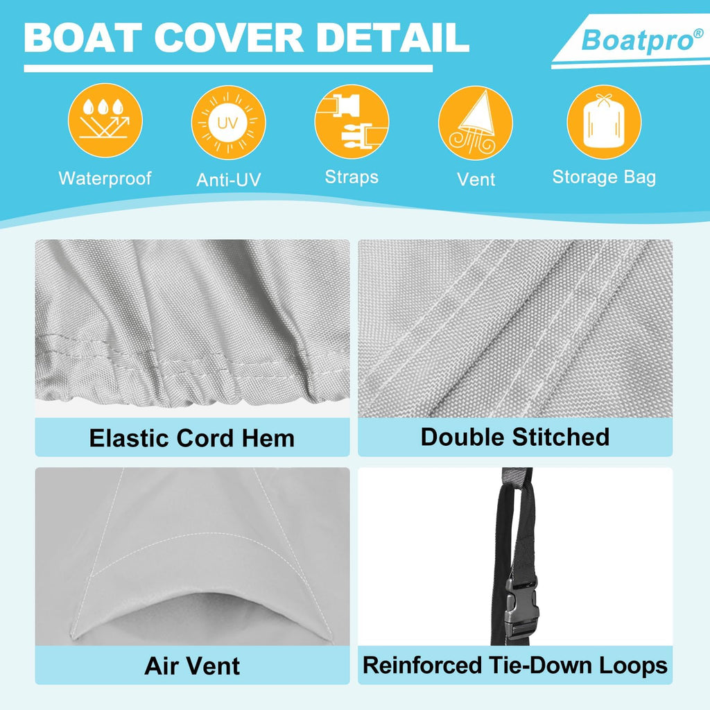14-16ft Waterproof Marine Canvas Boat Cover with Outboard Motor Cover R80894