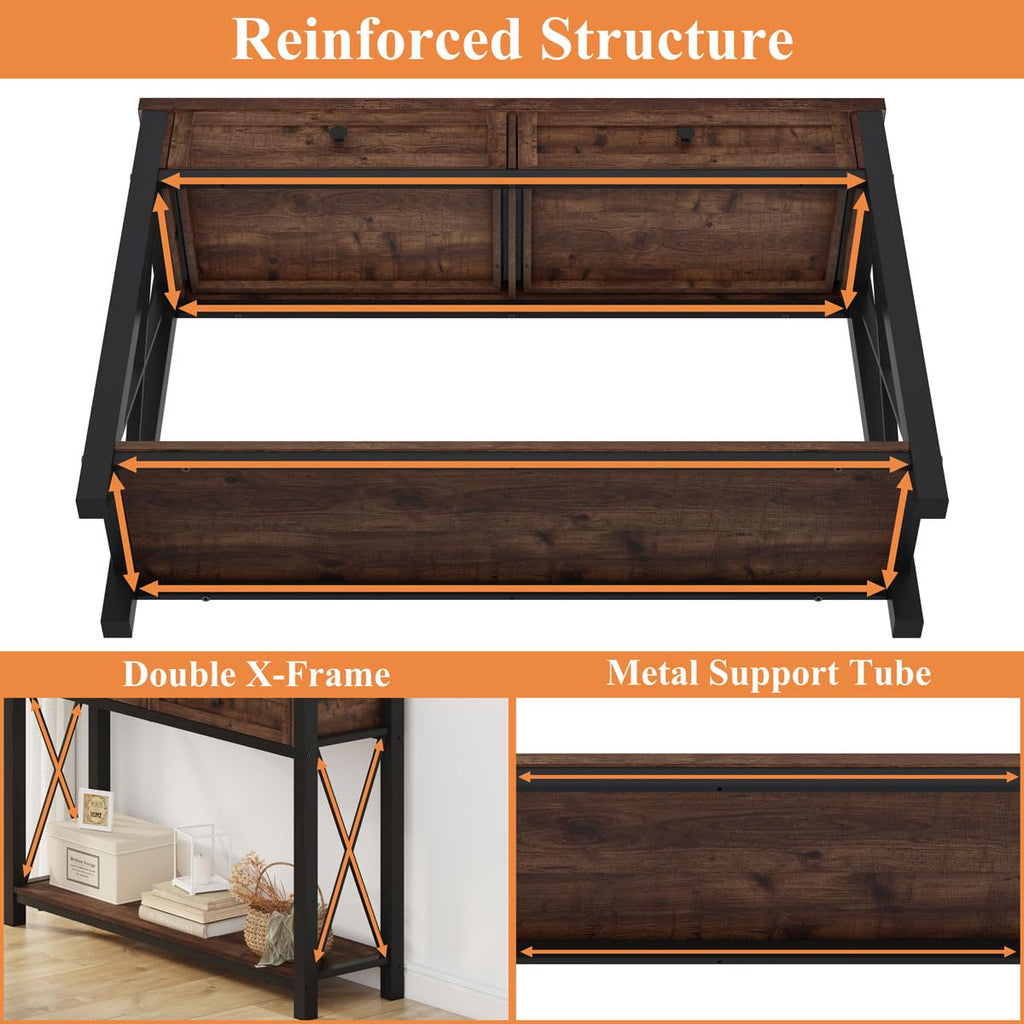 Rustic Console Table with 2 Drawers and 4-Tier Ladder Shelf V17730